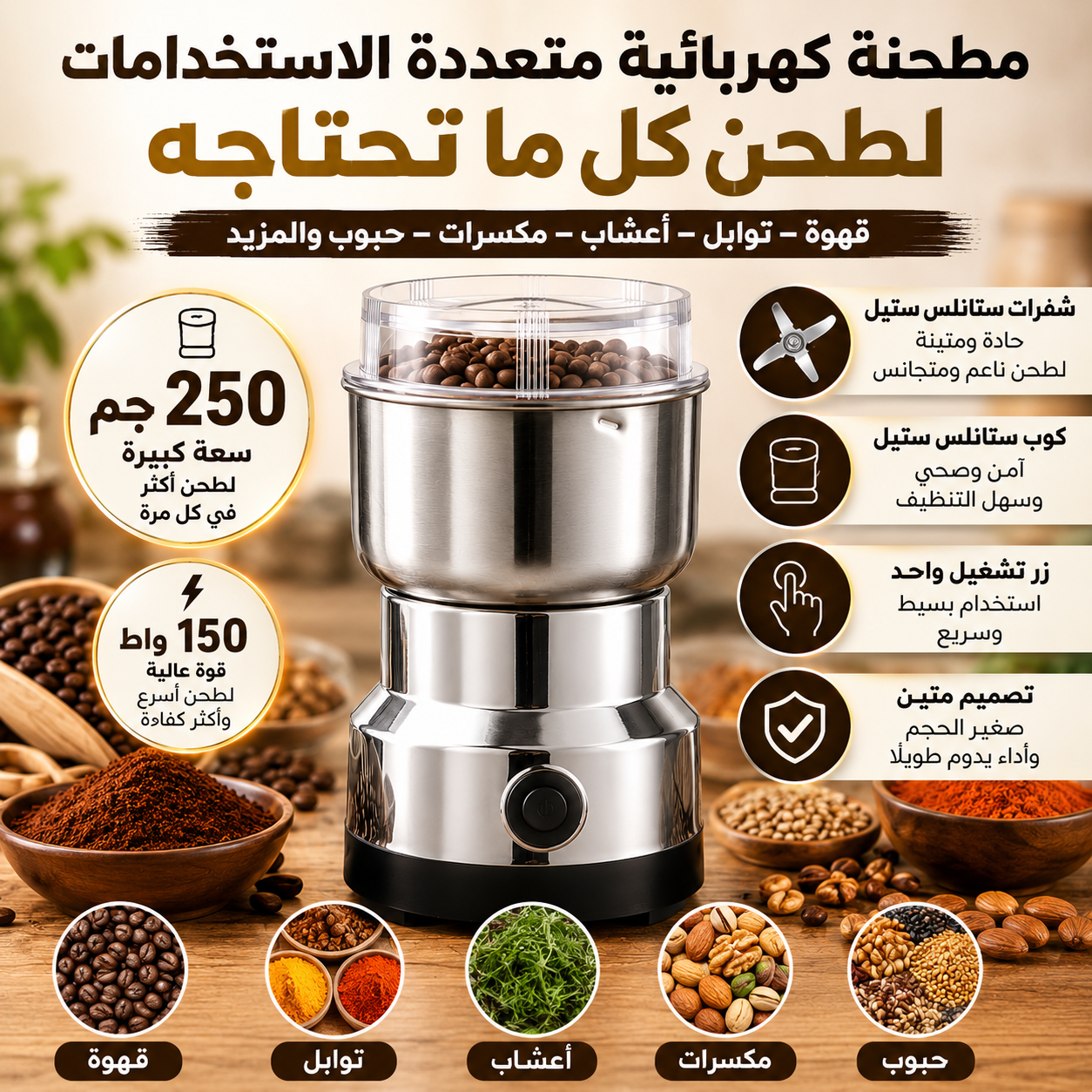 مطحنة القهوة والتوابل الكهربائية